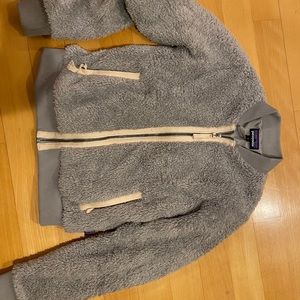 Patagonia women’s gray fleece bomber jacket